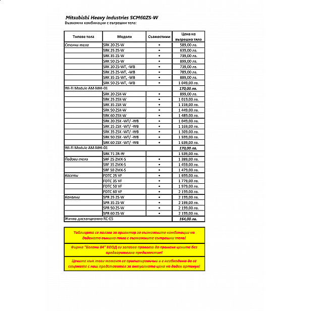 Външно тяло Mitsubishi Heavy Industries SCM60ZS-W