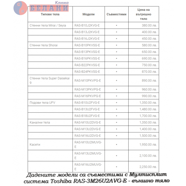 Външно тяло Toshiba RAS-3M26U2AVG-E