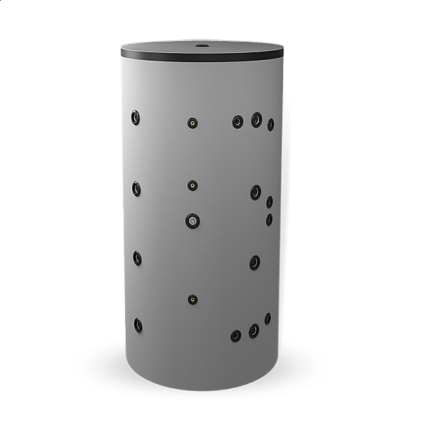 Неемайлиран буферен съд 1000 л. с две черни и една неръждаема серпентина