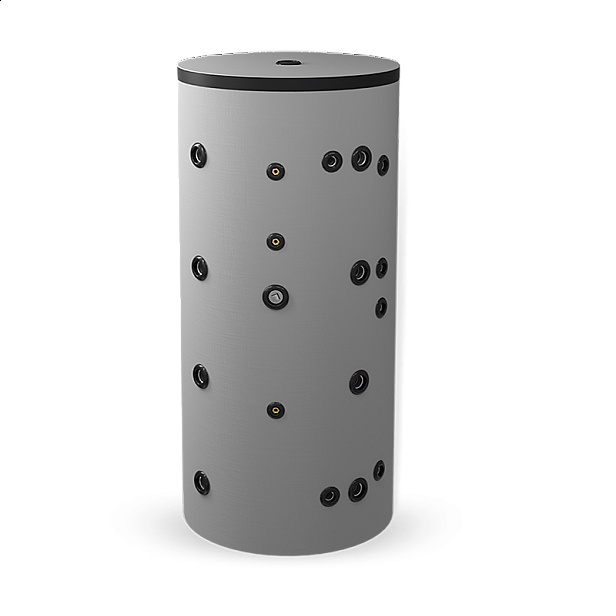 Неемайлиран буферен съд 500 л. с две черни и една неръждаема серпентина